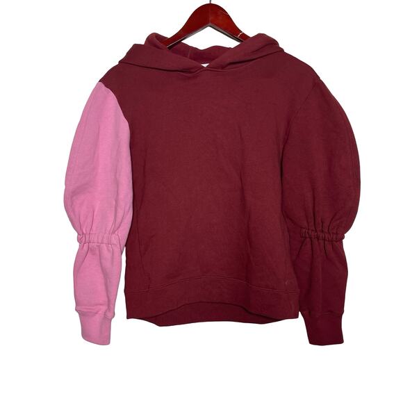 Tibi Two-Tone Burgundy Pink Cotton-Jersey Sculpted Hooded Sweatshirt XXS - Picture 2 of 5